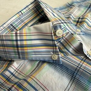 Hart Schaffner Marx Men L Shirt Comfort Stretch Plaid Short Sleeve Cotton
